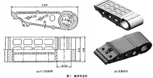 顎式破碎機連桿結(jié)構(gòu)圖及破碎機連桿實物