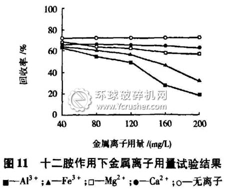十二胺作用下金屬離子用量試驗結果